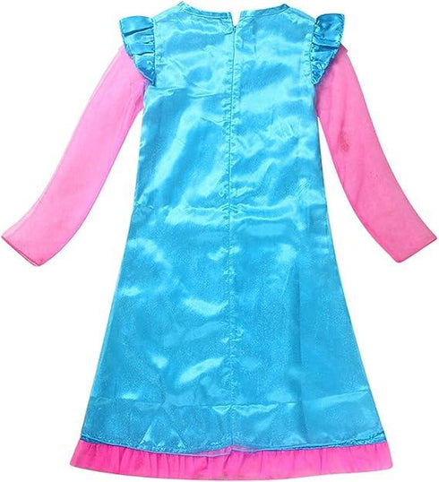 Girls Trolls Princess Poppy Costume with Wig | Kids Colorful Dress-Up Outfit for Halloween & Parties